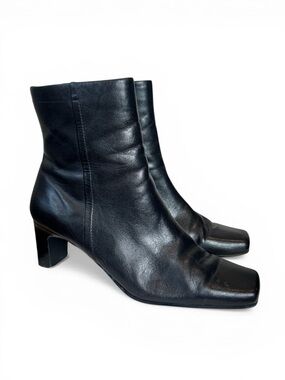 Jennifer Moore Black Leather Square-Toe Ankle Boots